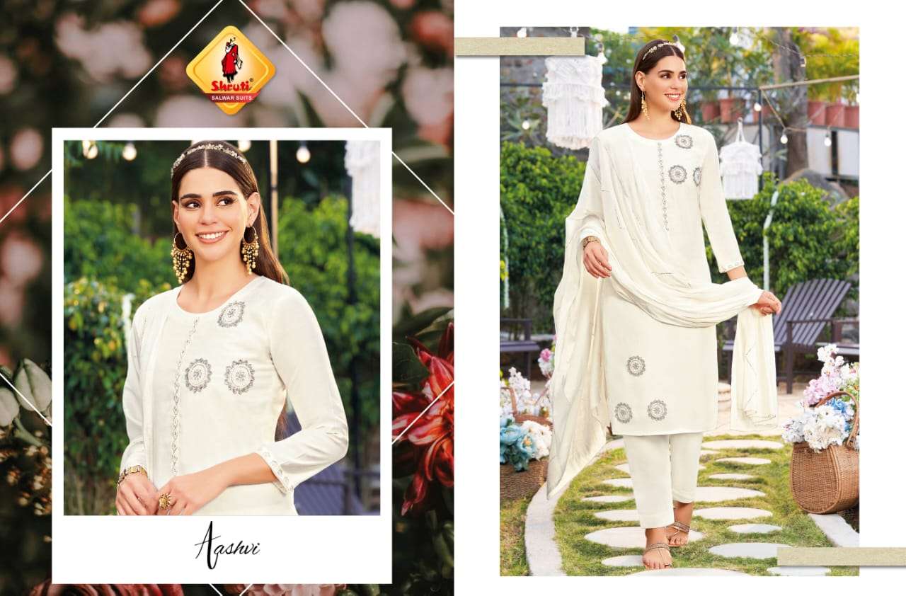 PARAM SUNDARI VOL 3 BY SHRUTI SUITS BRAND PRESENTS PURE VISCOSE SILK BASE GORGEOUS ZARDOZI, MOTI, MIRROR HANDWORK KURTI WITH PANT AND SILK BASE CROCHET DUPATTA-AASHVI